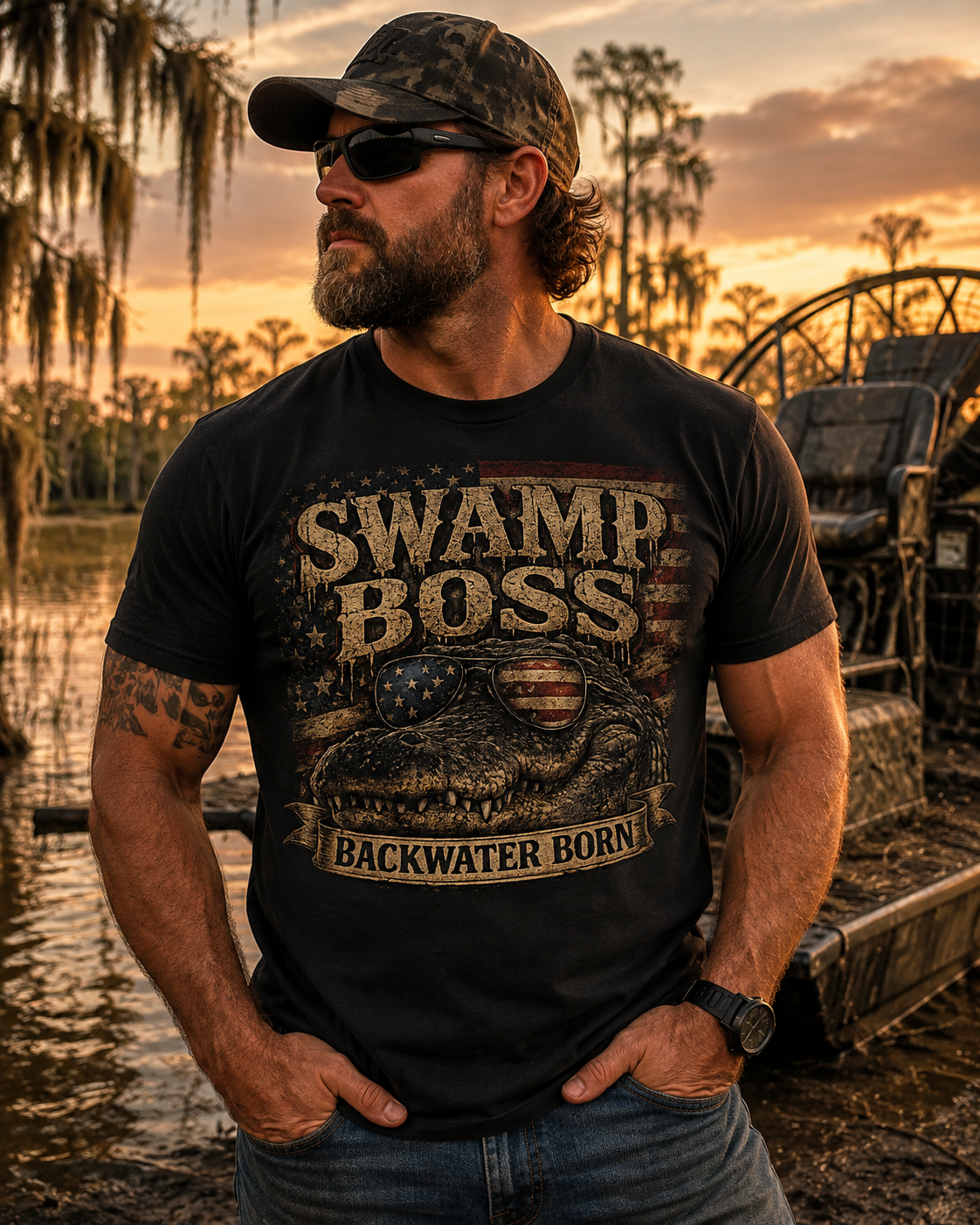 Swamp Boss Patriotic Front Short-Sleeve Unisex T-Shirt